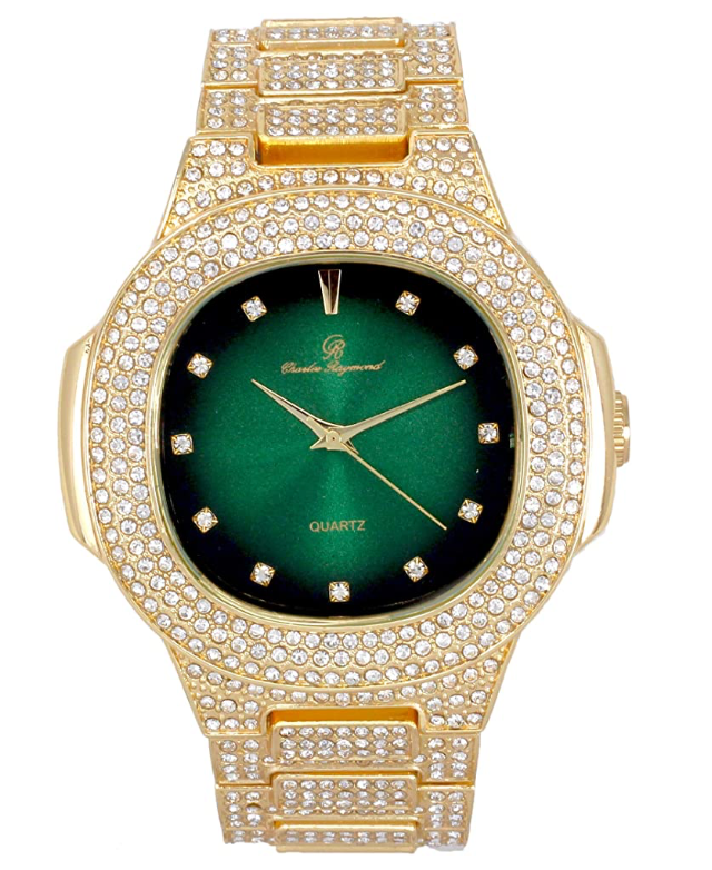 Gold Watch Red Face Diamond Hip Hop Iced Out Watch Bust Down