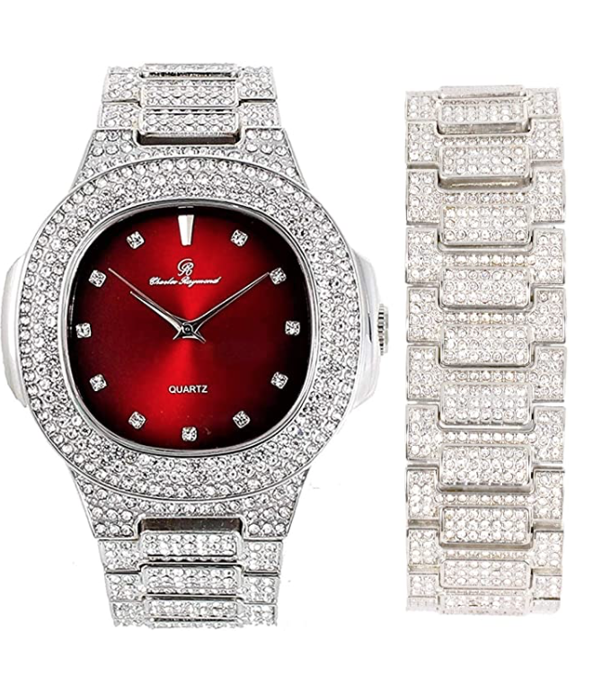 Diamonds Watch Set Bust Down Hip Hop Bracelet Bundle