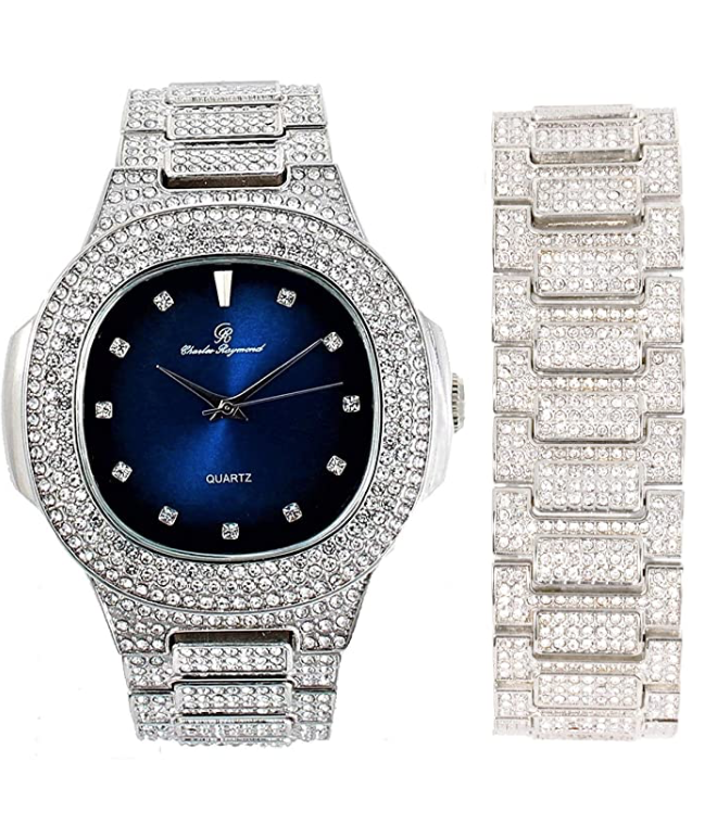 Diamonds Watch Set Bust Down Hip Hop Bracelet Bundle