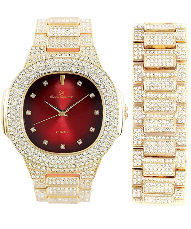 Diamonds Watch Set Bust Down Hip Hop Bracelet Bundle