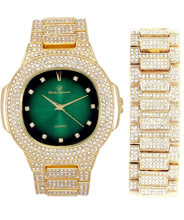 Diamonds Watch Set Bust Down Hip Hop Bracelet Bundle