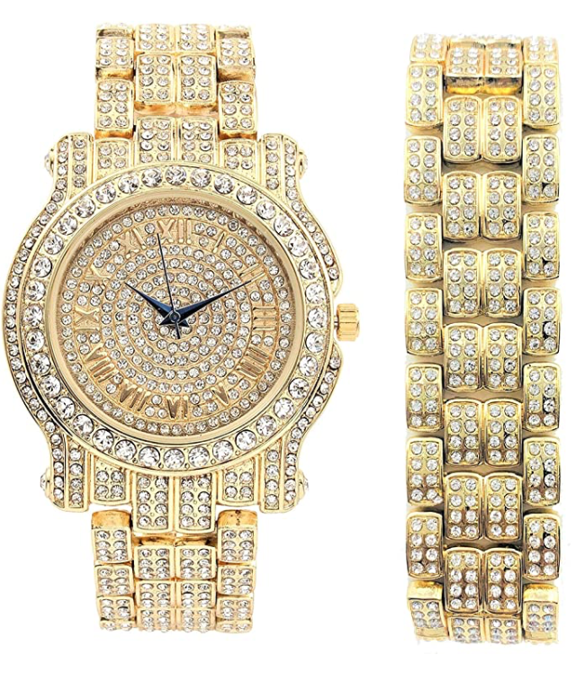 Silver Diamond Watch Set Bracelet Iced Out Jewelry Bundle