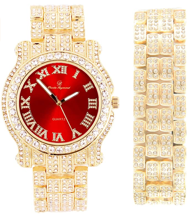 Silver Diamond Watch Set Bracelet Iced Out Jewelry Bundle