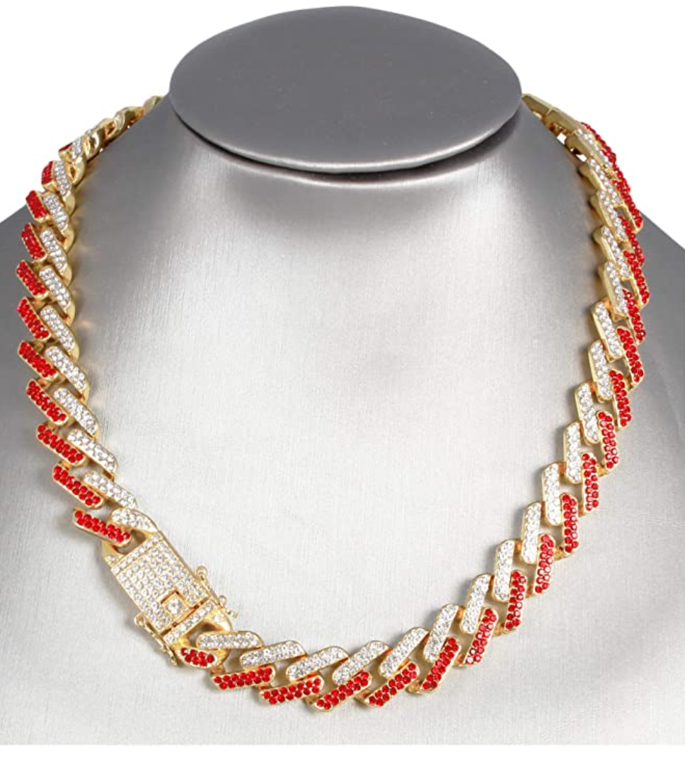 Cuban Link Chain Set Necklace Red Face Watch Gold Diamond Bust Down Hip Hop Watch Bundle