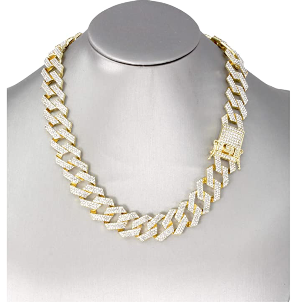 Cuban Link Chain Set Necklace Red Face Watch Gold Diamond Bust Down Hip Hop Watch Bundle