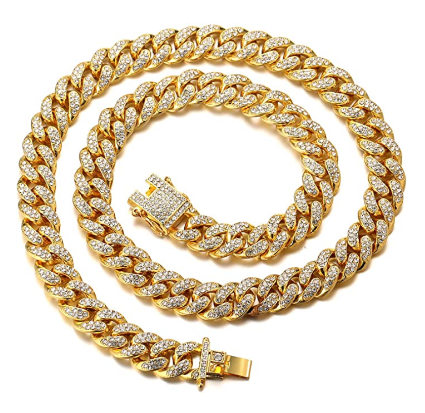 Gold Silver Miami Cuban Link Chain Necklace Diamond Necklace Rapper Chain Bling Hip Hop Jewelry