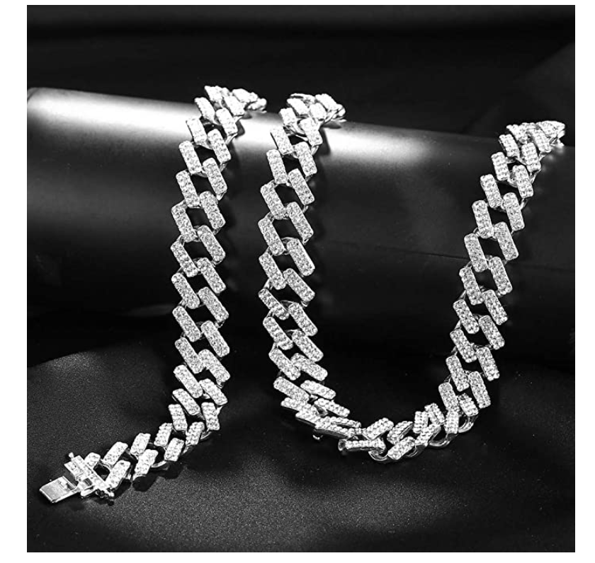 Cuban Link Chain ZigZag Necklace Diamond Hip Hop Gold Silver Chain