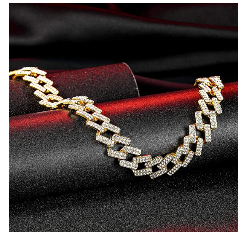 Cuban Link Chain ZigZag Necklace Diamond Hip Hop Gold Silver Chain