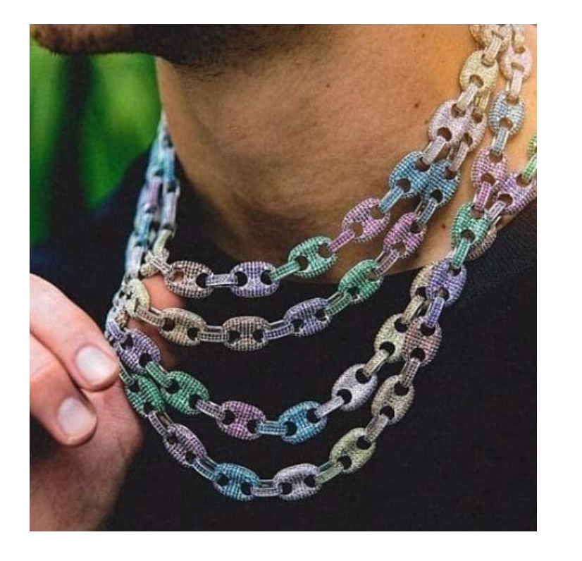 Hip Hop Rainbow Diamond Mariner Link Necklace Anchor Chain 18 - 22in.