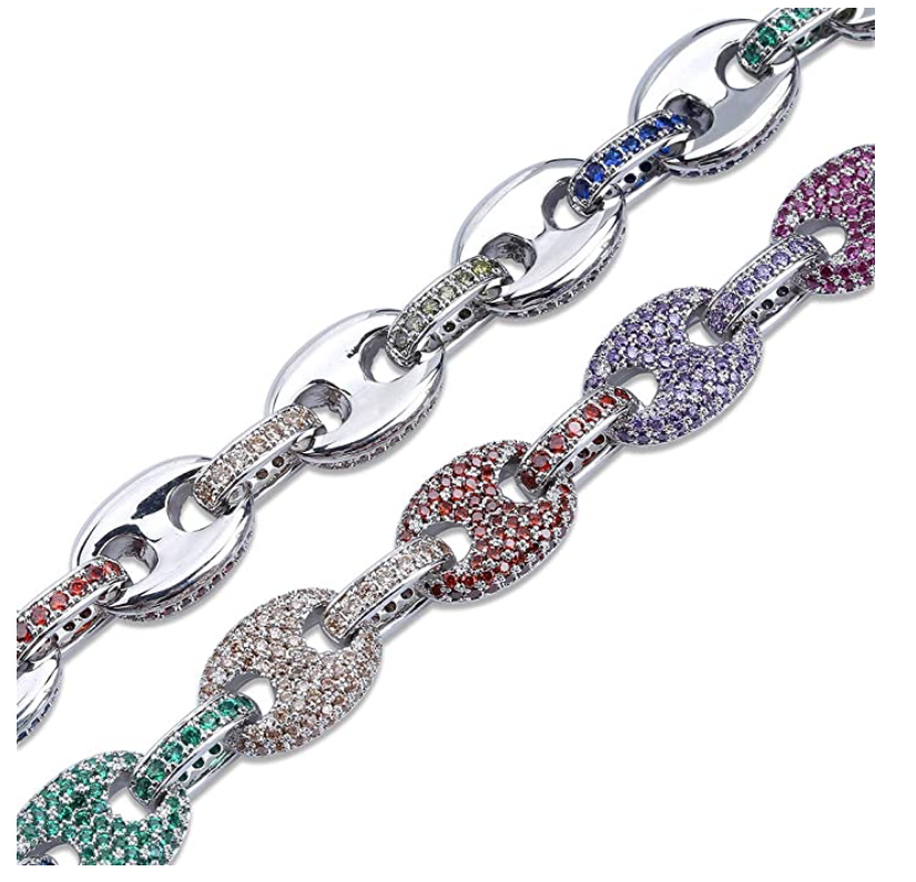 Hip Hop Rainbow Diamond Mariner Link Necklace Anchor Chain 18 - 22in.