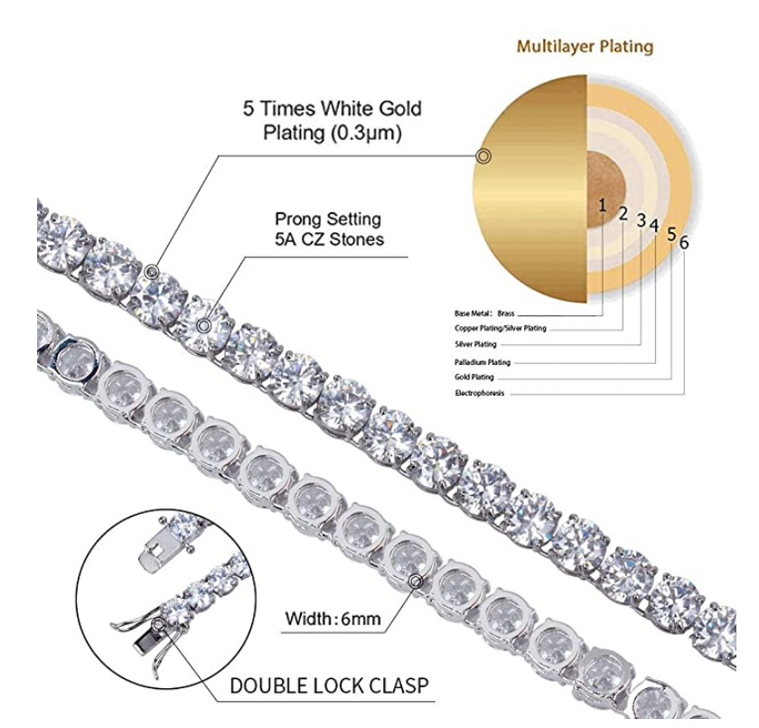 6mm Tennis Chain Diamond Tennis Necklace 16 - 30in.