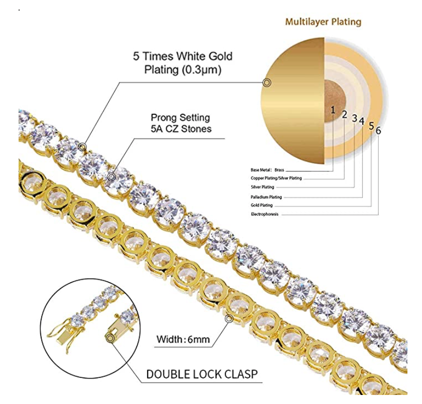 6mm Tennis Chain Diamond Tennis Necklace 16 - 30in.