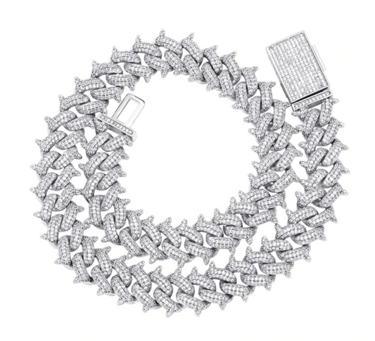 14mm Spike Cuban Link Necklace Barbwire Diamond 16 - 30in.