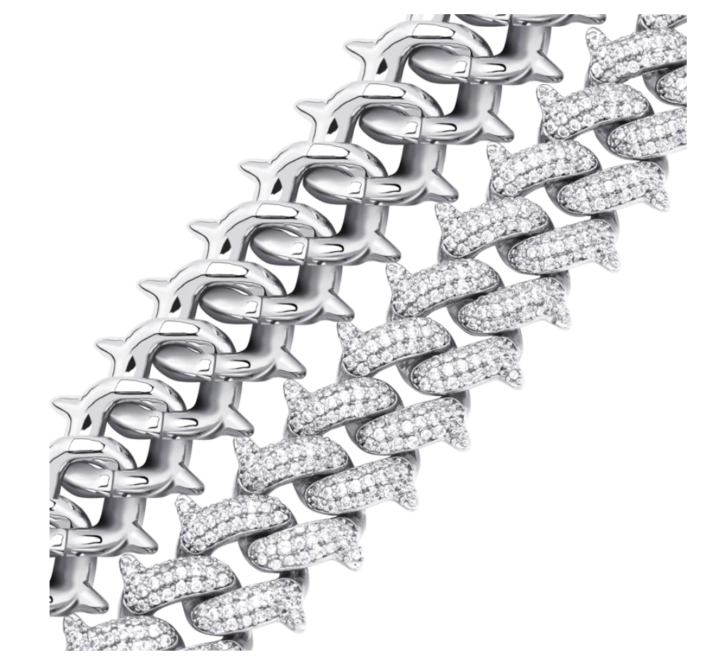 14mm Spike Cuban Link Necklace Barbwire Diamond 16 - 30in.