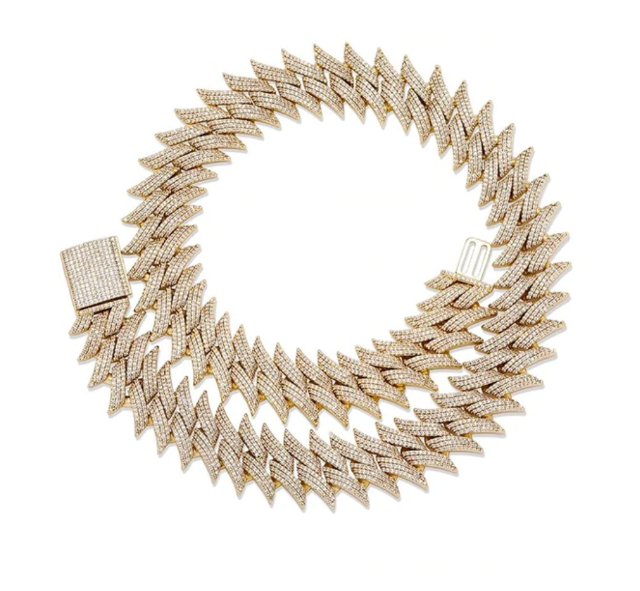 20mm Spike Necklace Barbwire Cuban Link Chain Diamond Barb Wire Twist Spiked Chain Gold Silver 16 - 30in.