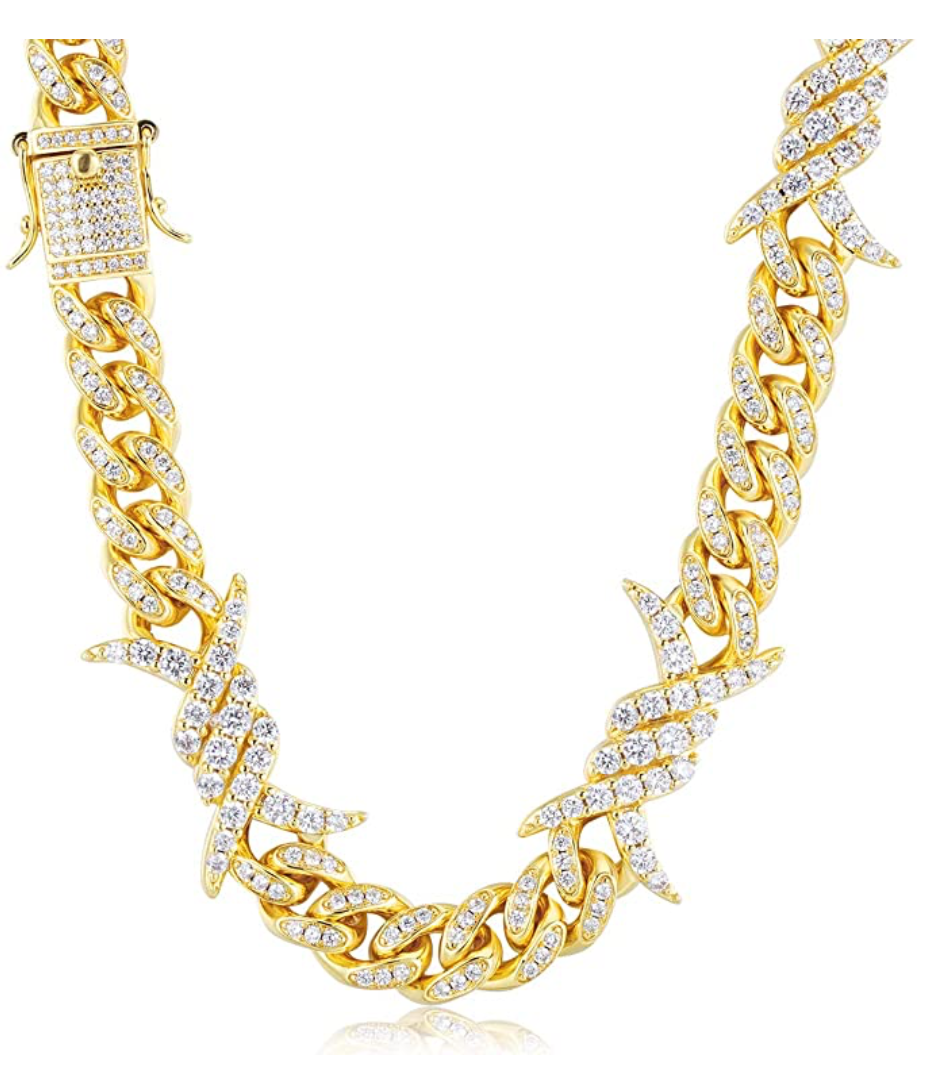 Barbwire Necklace Spike Cuban Link Chain Diamond Spiked Chain 16 - 30in.