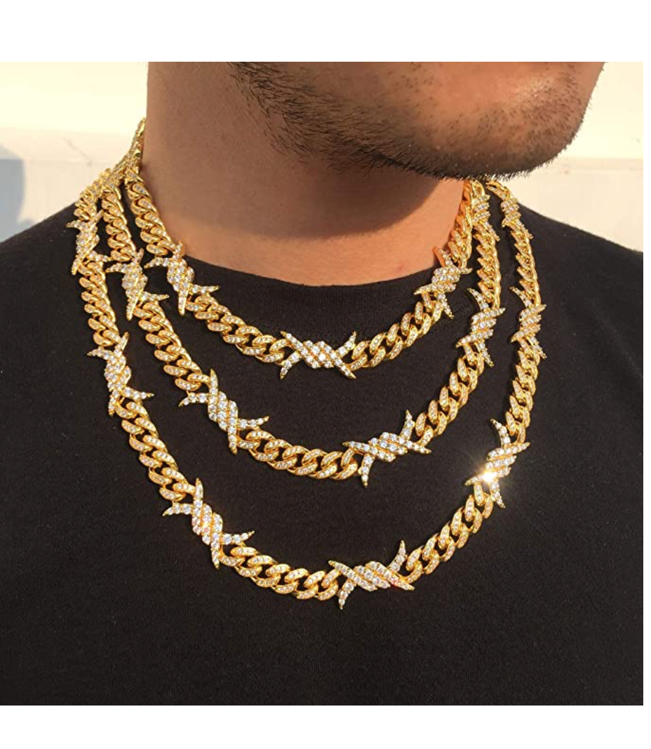 Barbwire Necklace Spike Cuban Link Chain Diamond Spiked Chain 16 - 30in.