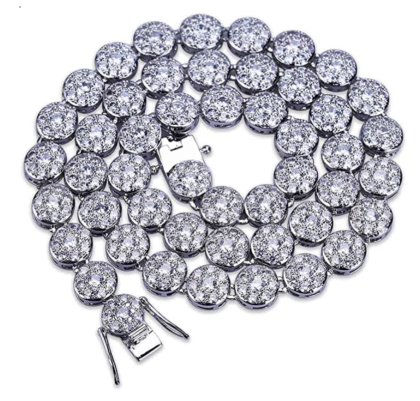 10mm Solitaire Cluster Necklace Round Diamond Cluster Tennis Chain 18 - 22in.