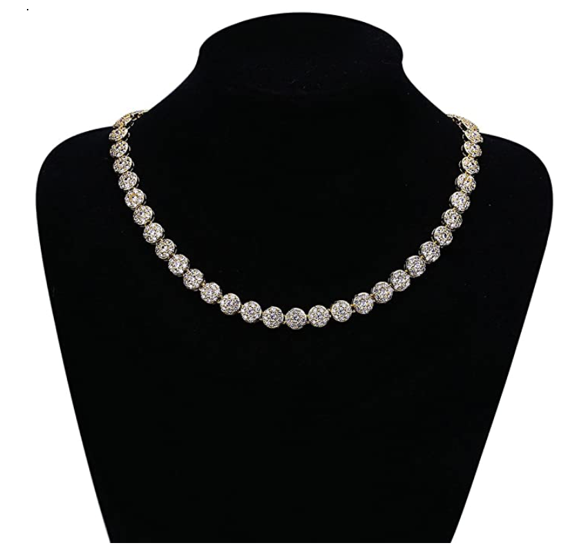 10mm Solitaire Cluster Necklace Round Diamond Cluster Tennis Chain 18 - 22in.