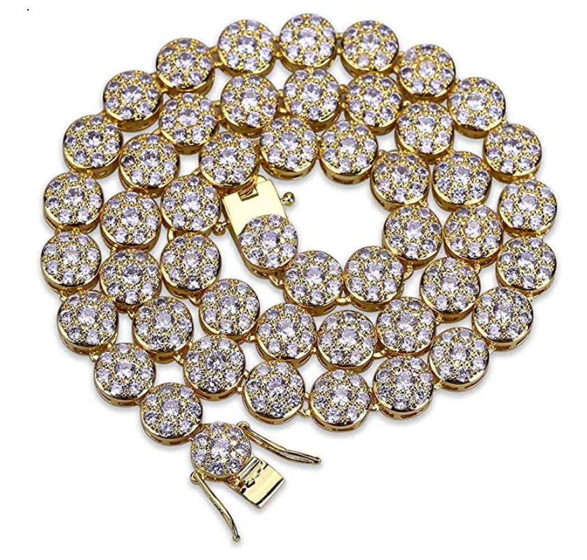 10mm Solitaire Cluster Necklace Round Diamond Cluster Tennis Chain 18 - 22in.