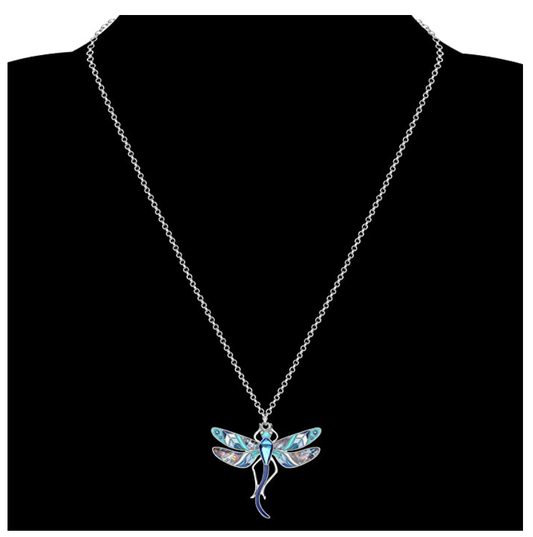 Blue Dragonfly Necklace Purple Dragonfly Jewelry Pendant Chain 18in.