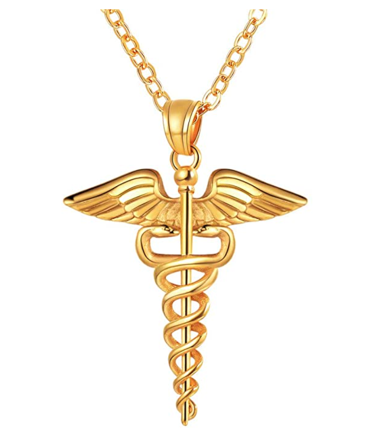 Medical Symbol Chain Pendant Caduceus Necklace Snake Jewelry 24in.