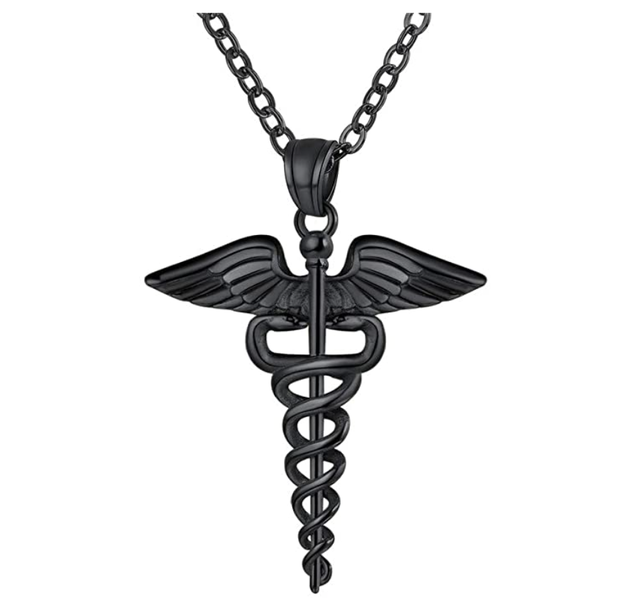 Medical Symbol Chain Pendant Caduceus Necklace Snake Jewelry 24in.