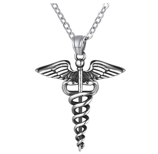 Medical Symbol Chain Pendant Caduceus Necklace Snake Jewelry 24in.