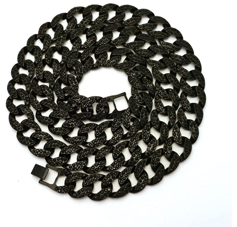 Black Cuban Link Chain Necklace Diamond Hip Hop Jewelry