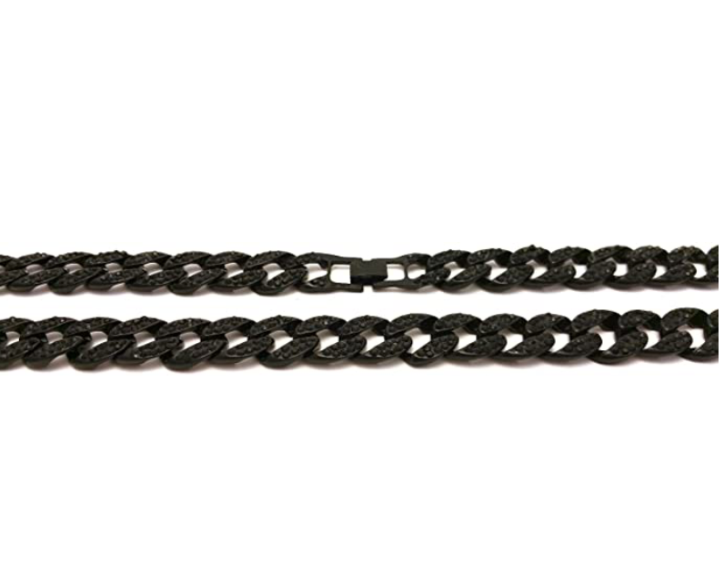 Black Cuban Link Chain Necklace Diamond Hip Hop Jewelry