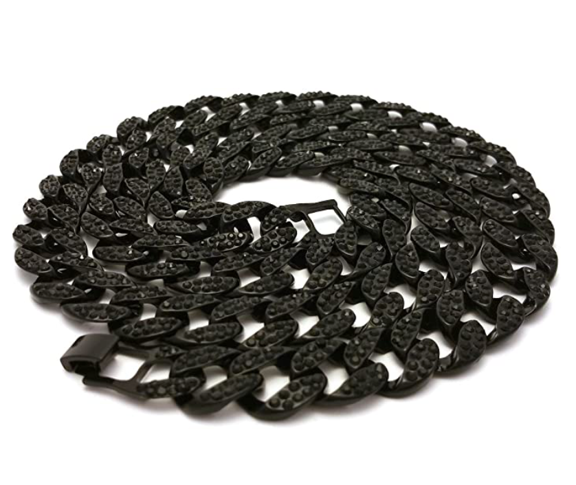 Black Cuban Link Chain Necklace Diamond Hip Hop Jewelry