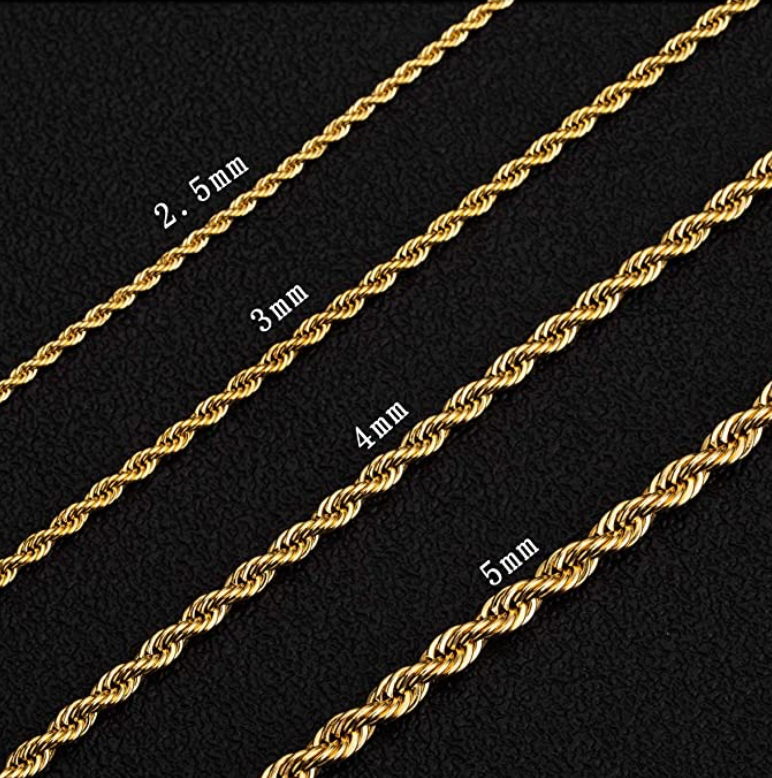 2.5 mm Rope Necklace Twist Chain Braided Stainless Steel Silver Gold Tone 16 - 30in.