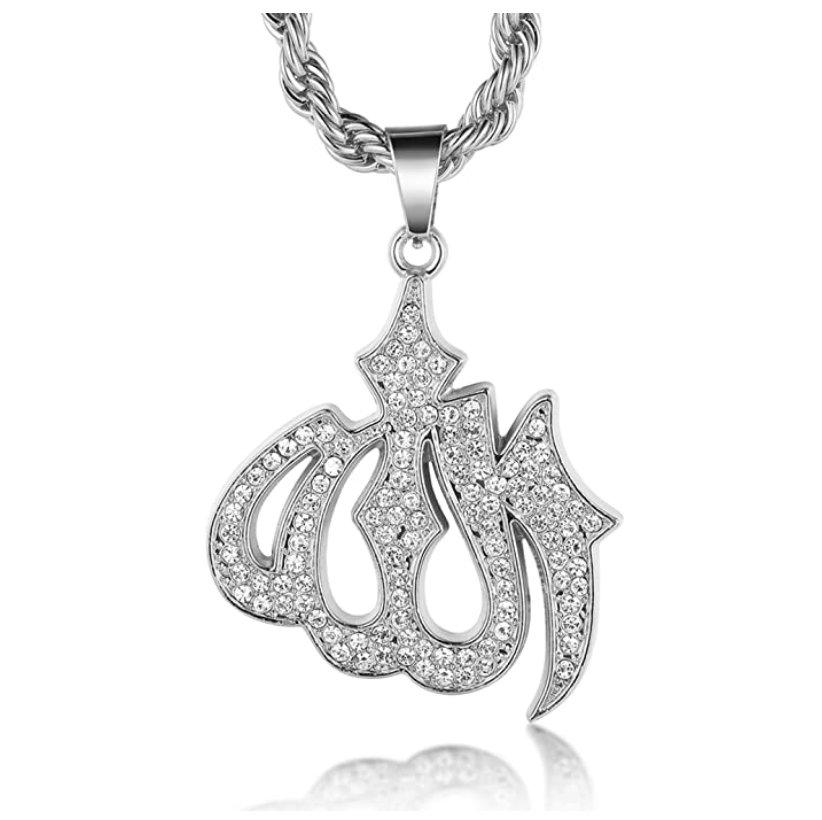 Muslim Islamic Chain Allah Pendant Allah Diamond Necklace Hip Hop Jewelry 24in