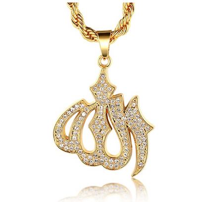 Muslim Islamic Chain Allah Pendant Allah Diamond Necklace Hip Hop Jewelry 24in