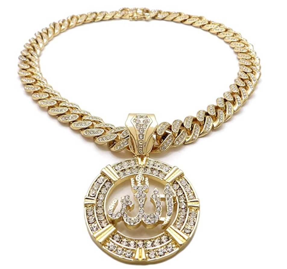 Allah Pendant Rapper Allah Necklace Cuban Link Iced Out Diamond 18in.