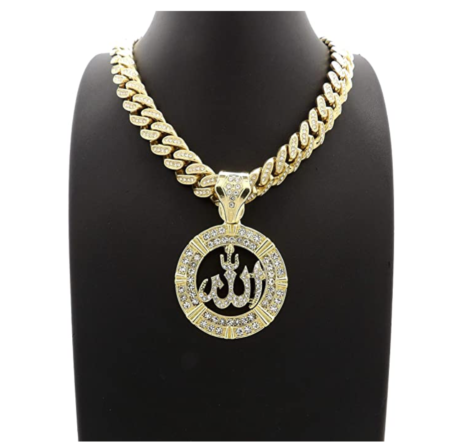 Allah Pendant Rapper Allah Necklace Cuban Link Iced Out Diamond 18in.