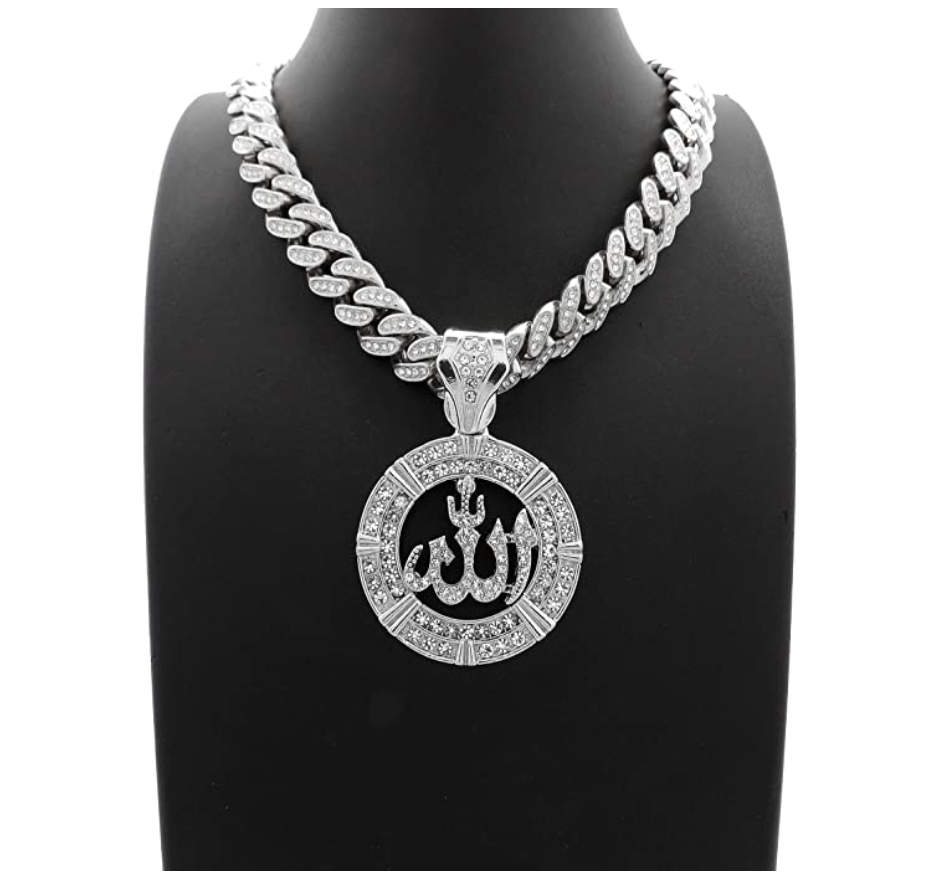 Allah Pendant Rapper Allah Necklace Cuban Link Iced Out Diamond 18in.