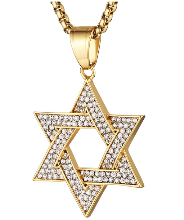 Star of David Necklace Hebrew Israelite Chain Diamond Jewish Jewelry 24in.