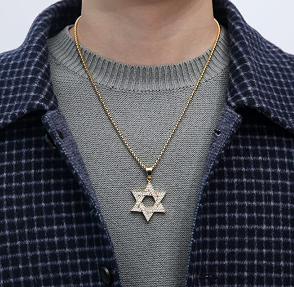 Star of David Necklace Hebrew Israelite Chain Diamond Jewish Jewelry 24in.