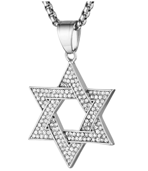 Star of David Necklace Hebrew Israelite Chain Diamond Jewish Jewelry 24in.