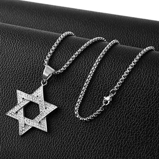 Star of David Necklace Hebrew Israelite Chain Diamond Jewish Jewelry 24in.