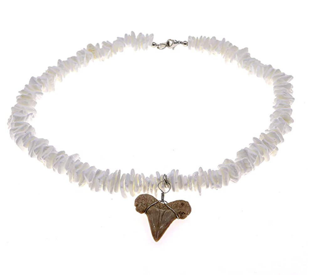 Natural Shark Tooth Pendant Puka Shells Necklace Hawaiian Necklace Lucky Shark Tooth Charm Chain Birthday Gift 18 - 22in.