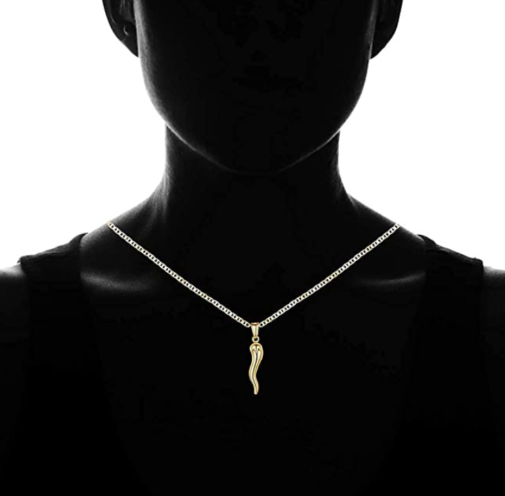 Gold Italian Horn Pendant Italian Jewelry Cornicello Pepper Necklace 18- 24in.