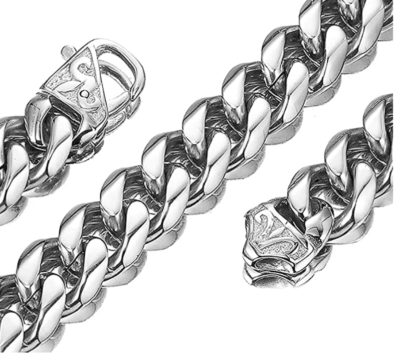 15mm Stainless Steel Cuban Link Chain Silver 16 - 30in.