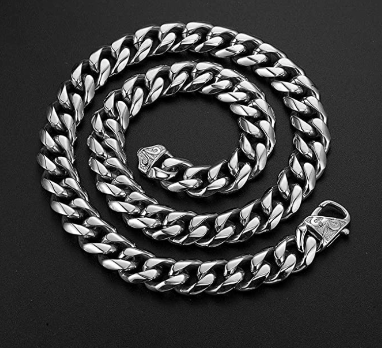 15mm Stainless Steel Cuban Link Chain Silver 16 - 30in.