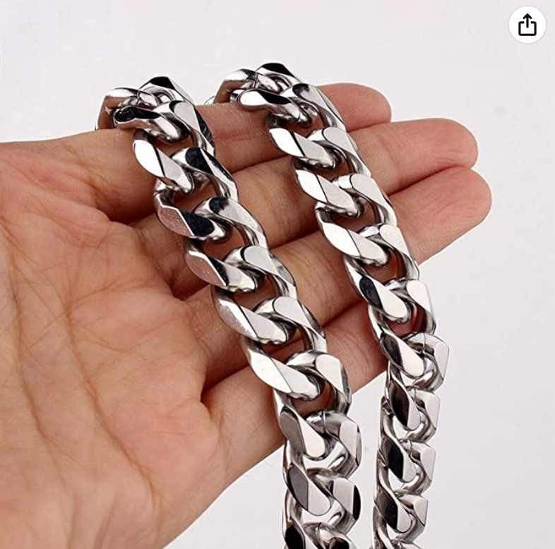 15mm Stainless Steel Cuban Link Chain Silver 16 - 30in.