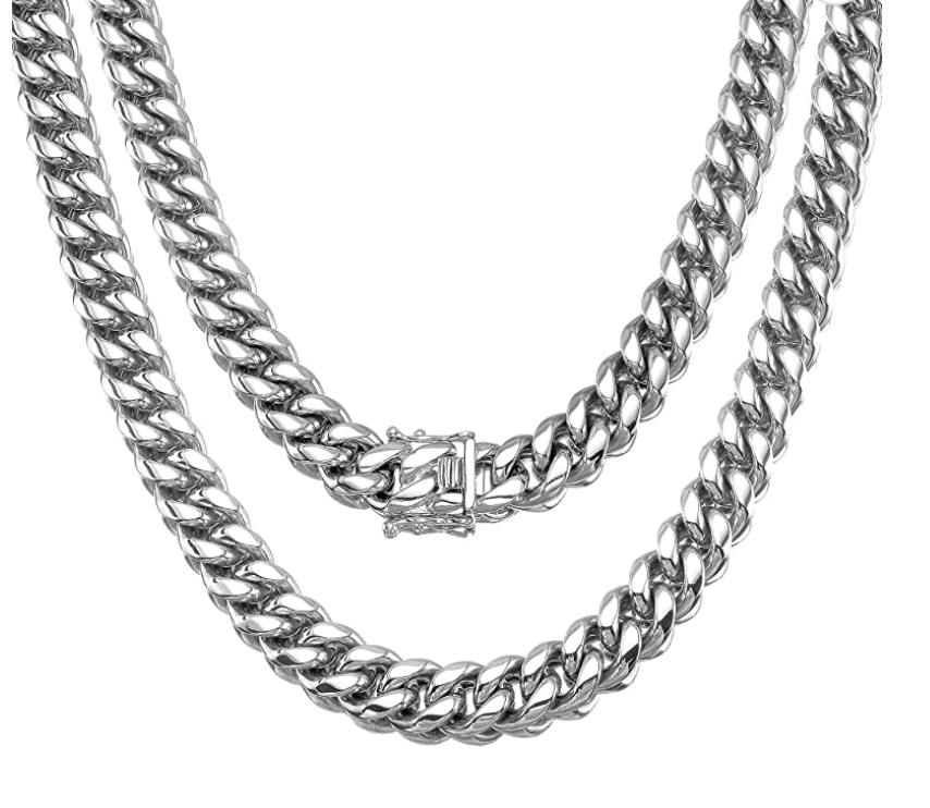 12mm Stainless Steel Cuban Link Chain Silver Tone 16 - 30in.