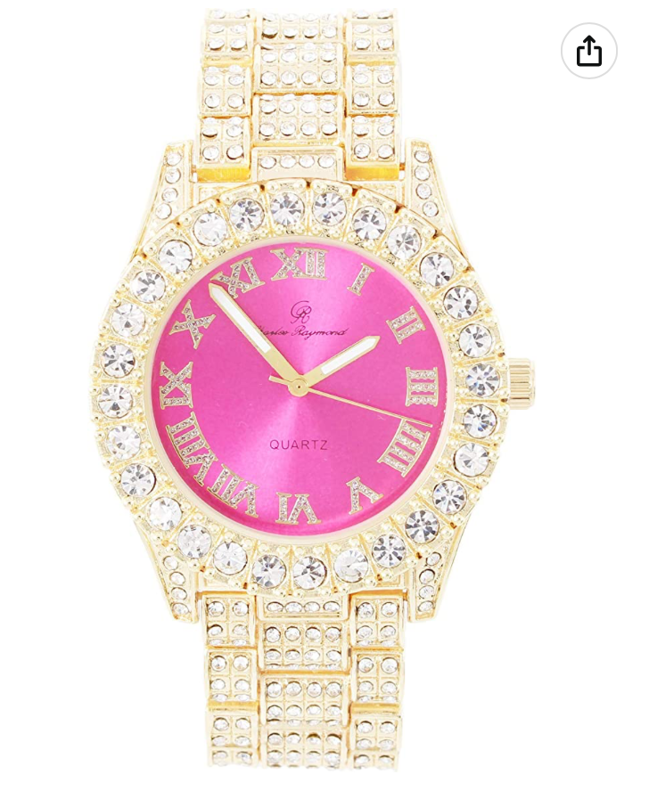 Womens Bust Down Pink Dial Watch Ladies Silver Diamond Watch