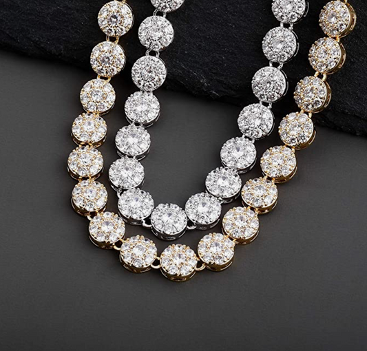 10mm Solitaire Cluster Necklace Round Diamond Cluster Tennis Chain 18 - 22in.