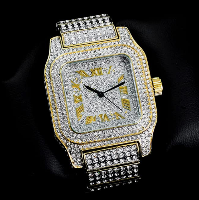 Big Square Watch Gold Diamond Watch Bust Down Hip Hop Jewelry